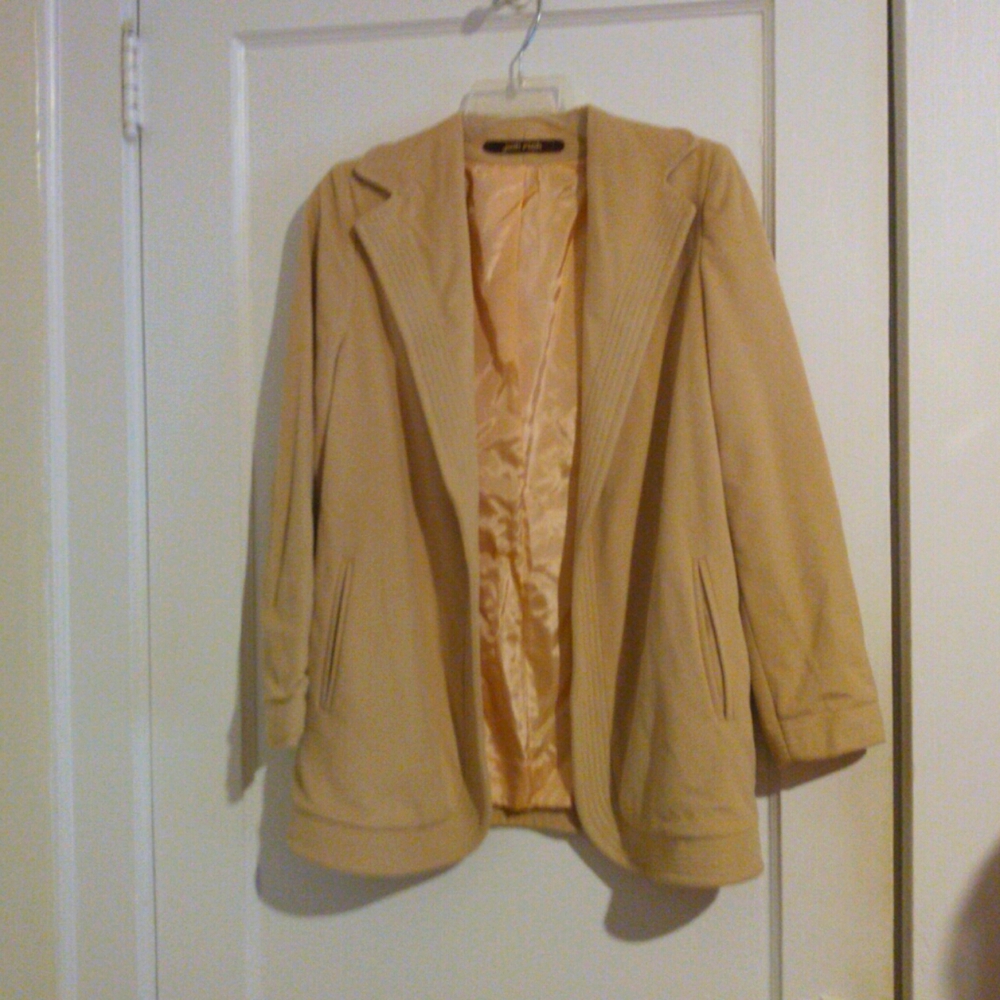 Vintage 70s Judi Rich Cream/Khaki Coat Open Front Union Tag Blazer Size Medium